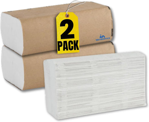 1InTheOffice Multifold Paper Towels (2 Pack) - 1-Ply Paper Hand Towels for Bathroom, 250 Towels/Pack, 9" x 9.45"