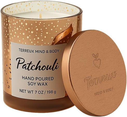 Patchouli & Sandalwood Handamde Soy Candle Non-Toxic Aromatherapy Candle for Relaxation and Meditation, Long-Lasting