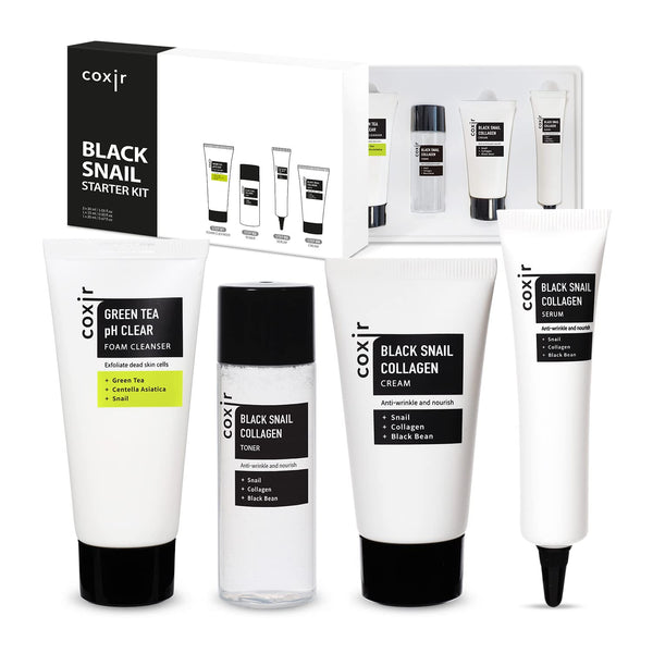 coxir BLACK SNAIL COLLAGEN STARTER KIT | Repairing & Firming with Black Rice, Bean, Snail Mucin, Collagen (3.19 fl.oz)