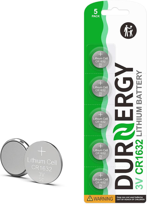 CR1632 Batteries 5 Pack, 3 Volt Lithium Coin Cell Batteries for Car Remote, CR1632 Lithium Battery