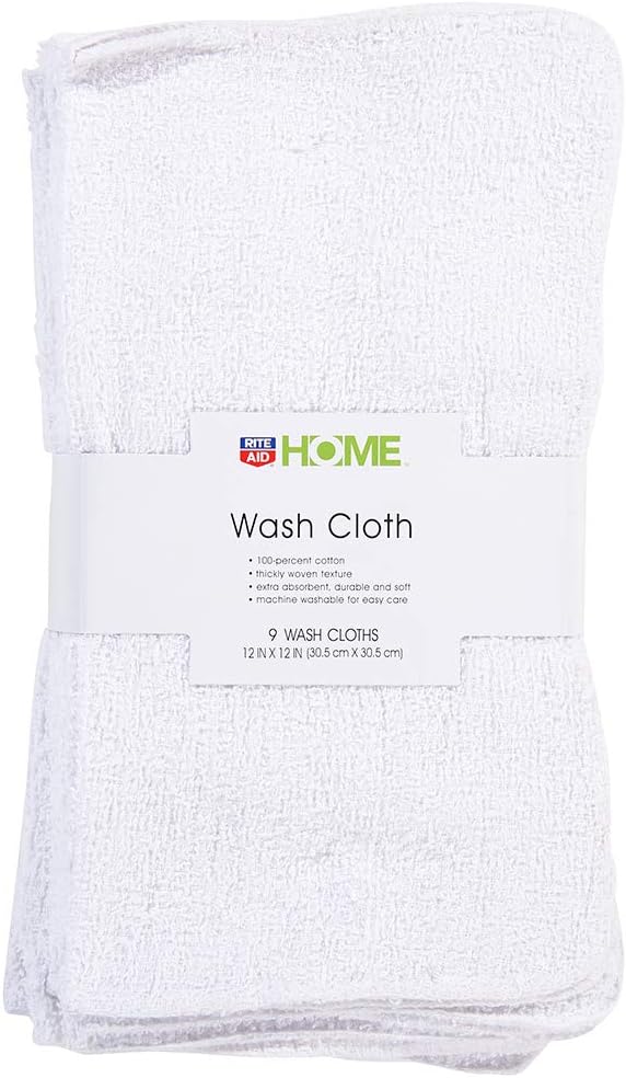Rite Aid Home Wash Cloth, White - 9 ct
