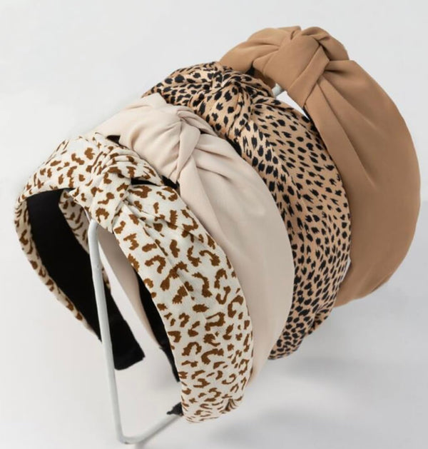 Knotted Fashion Hairbands for Women and Girls - Non-Slip Top Knot Headbands with Leopard Print - 4PCS