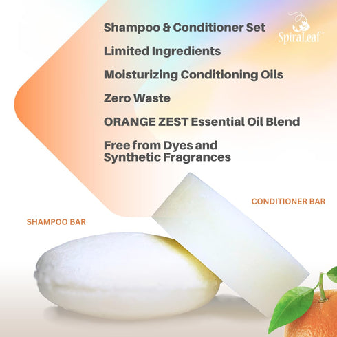 SPIRALEAF Solid Shampoo & Conditioner Bar Set, ORANGE ZEST, Fragrance-Free, Premium Hair Care