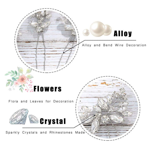 JAKAWIN Rhinestone Wedding Hair Pins Silver Bridal Crystal Jewelry Accessories for Women HP130 (Silver)