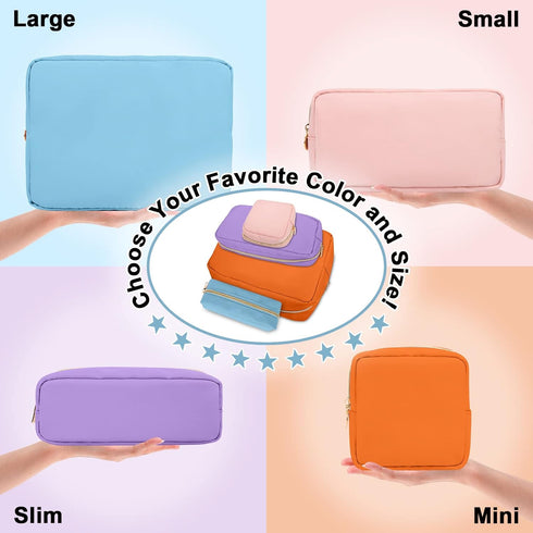 Nylon Small Makeup Bag for Purse, Cute Preppy Pink Cosmetic Zipper Pouch, Waterproof