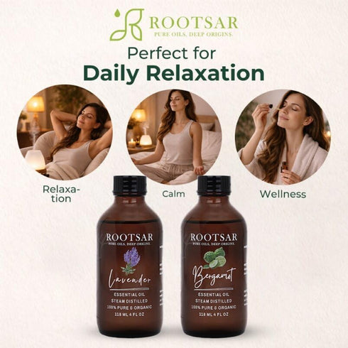Set 100% 4 OZ 118 ML Lavender & Bergamot Essential Oils Pure & Natural Aromatherapy Diffuser Oils for Stress Relief