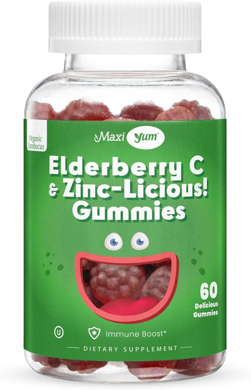 Elderberry Zinc Gummies, Organic Sambucus with Zinc and Vitamin C, Vegan Immune Support for Adults and Kids
