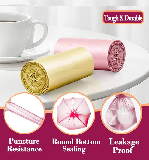 4 Gallon Pink Trash Bags, 180pcs, Strong Garbage Bags for Bathroom, Home, Office, Fit 12-15 Liter