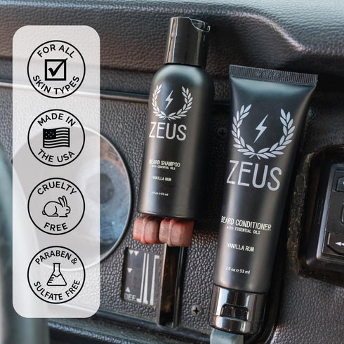 ZEUS Travel Beard Shampoo & Conditioner Combo for Men, Grooming Set with Green Tea & Essential Oils