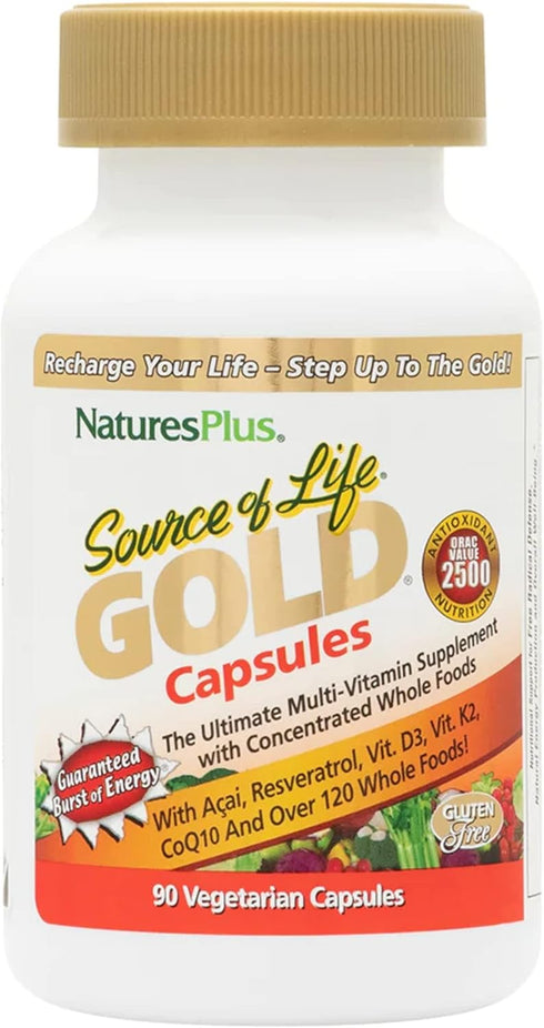 NaturesPlus Source of Life GOLD Multivitamin, 90 Vegetarian Capsules, Immune Support, Gluten Free