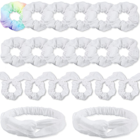 IVARYSS 20 Pieces White Scrunchies for Tie Dye, DIY Cotton Bow Scrunchies, Hair Accessories for Girls and Women