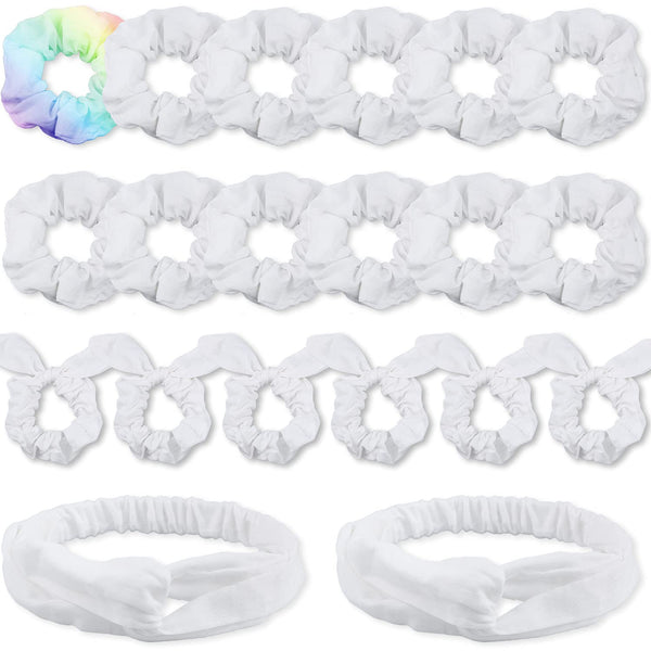 IVARYSS 20 Pieces White Scrunchies for Tie Dye, DIY Cotton Bow Scrunchies, Hair Accessories for Girls and Women