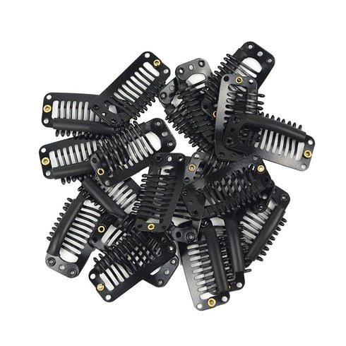 YANTAISIYU 24 pcs/lot 32mm 9-teeth Metal Wig Clips with Rubber Stopper, Invisible Hairpiece Accessories in Black