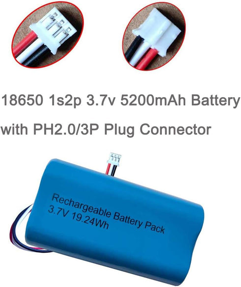 GYMIN 18650 1s2p 5200mAh 3.7v PH2.0/3p 5C Rechargeable Lithium-ion Battery with Connector / Discharge Power Cells