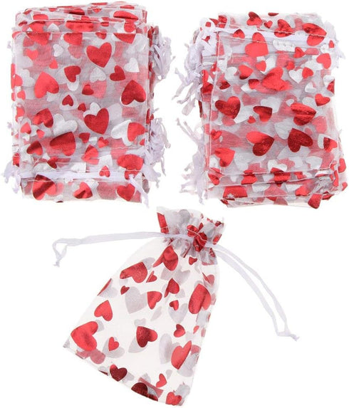 100pcs Love Heart Gift Bags, Drawstring Candy Bags for Jewelry Packaging, Wedding Gift Pouch for Parties