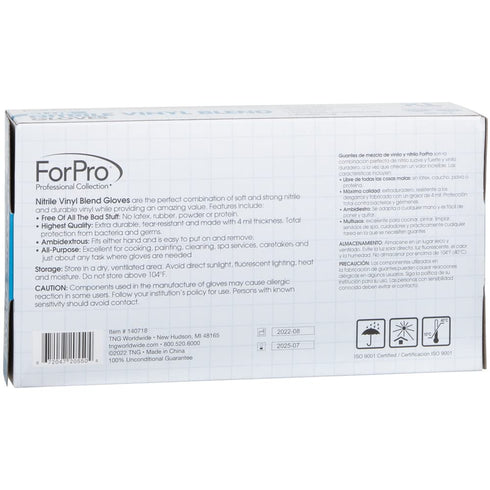 ForPro Disposable Nitrile Vinyl Blend Gloves, 4 Mil Extra Protection, Powder-Free, Blue, X-Large