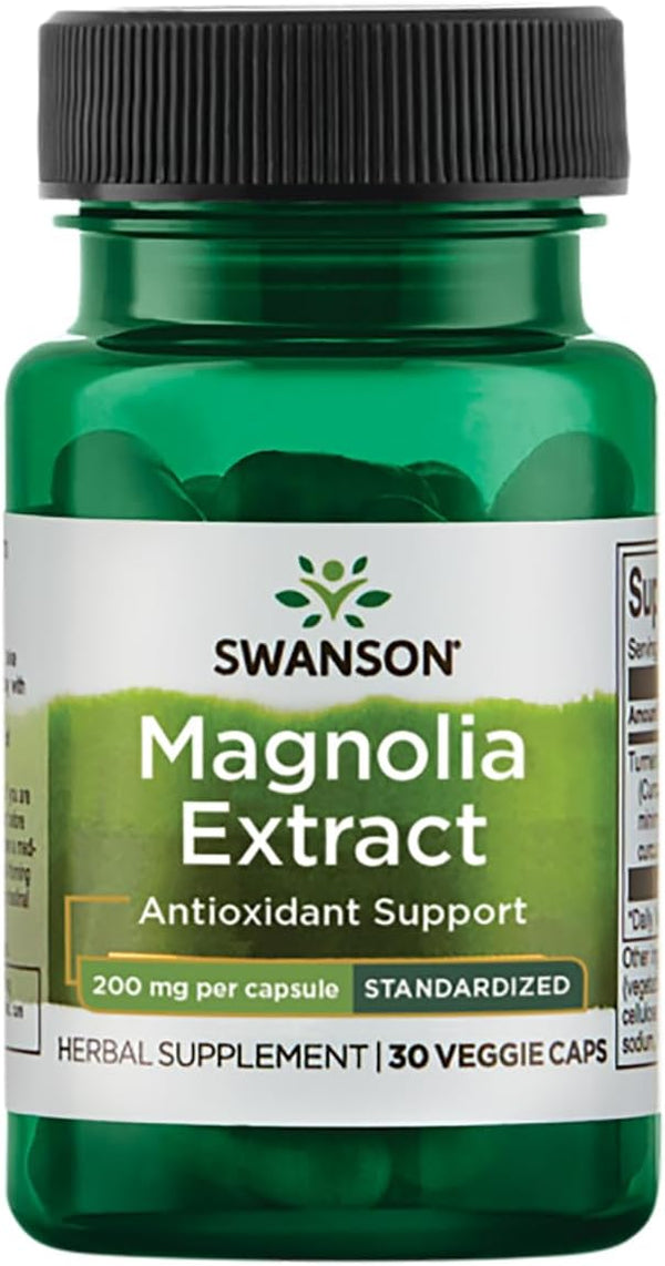 Swanson Magnolia Bark Herbal Supplement, 30 Veggie Capsules, 200mg Each for Nervous System & Digestive Health