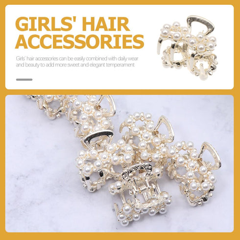 Mobestech 6pcs Hair Clips, Pearl Claw Clips with Rhinestones, Hair Barrettes for Women & Girls Hair Styling