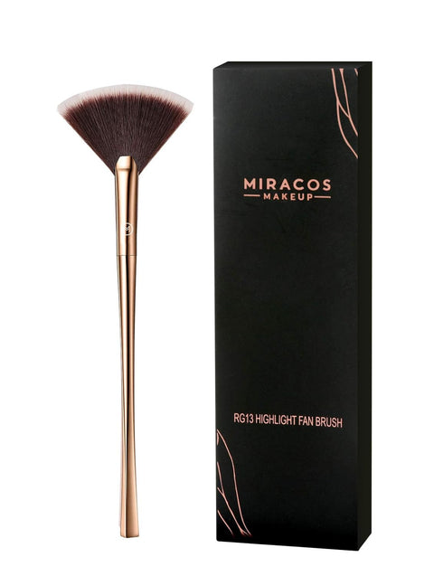 Fan Makeup Brush for Highlighter, Blush, Flutty & Powder Cosmetic Tool with Long Handle & Anti-Champagne Gold Brush