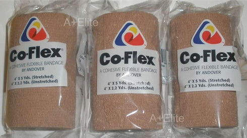 Andover CO-Flex 4"x5Yds Tan Flesh 3-Pack Cohesive Flexible Elastic Bandage, Self Adherent Wrap for Kids and Pets