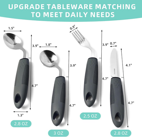 SINHJX 4 45 Pcs Adaptive Utensils for Elderly, Angled Built Up Handle Utensils for Adults, Arthritis Silverware