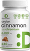 Ceylon Cinnamon 6000mg with Chromium 1000mcg - 240 Natural Capsules from True Sri Lanka Source, Active Inner Bark