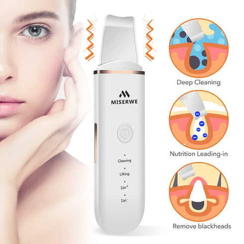 Skin Scrubber Face Spatula - Facial Scrubber for Deep Cleansing, Blackhead Remover, Pore Cleaner with 4 Modes (White)