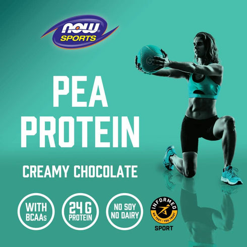 NOW Foods Sports Nutrition Pea Protein, 24g, Creamy Chocolate Powder, 2-Pound, Easily Digested
