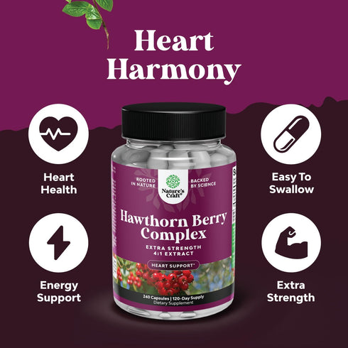 Extra Strength Hawthorn Berry Capsules - 1330mg Per Serving, 240ct Heart Health Supplement
