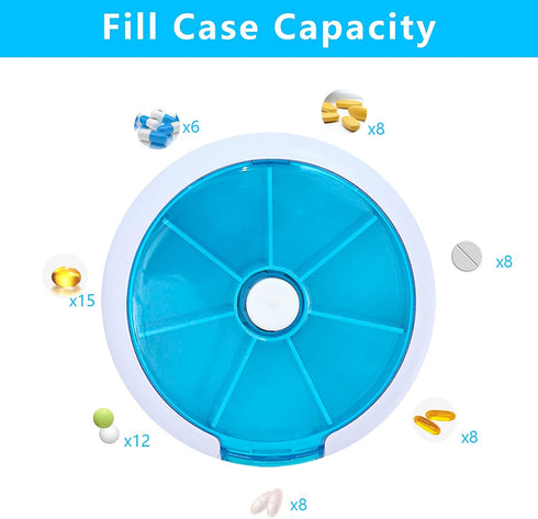 INVODA Rotating Weekly Pill Dispenser, 7 Day 3 Times Medicine Pill Planner with 7 Compartments, Blue