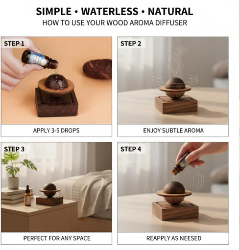 Vantico 2 Pcs Natural Wood Aroma Diffuser, Waterless Essential Oil Sphere Design, Walnut Base, Simple Minimalist Decor