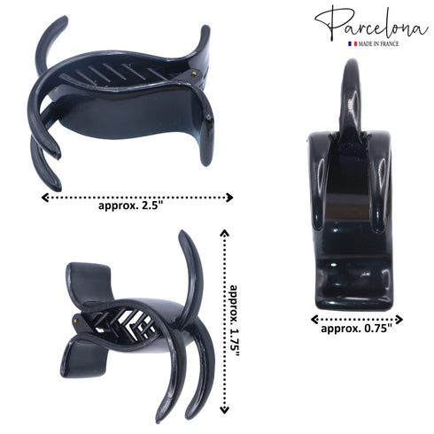 Parcelona French Small Three Teeth Pony Fish Style Hair Claw Clip Clamp, Strong Grip, Tortoise Shell and Black