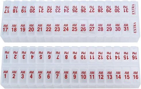 Twice-a-Day Monthly Large Pill Organizer Set - AM/PM Medication Organizer for the