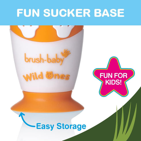 brush-baby WildOnes Kids Electric Toothbrush, Rechargeable, 1 Handle, 3 Brush Heads, USB Charging, Ages 0-10 (Tiger)