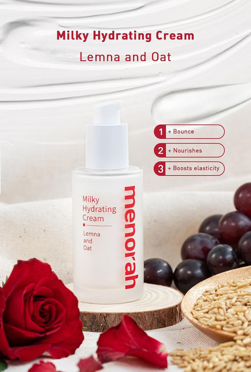menorah skincare Milky Hydrating Cream, Ultra Lightweight Facial Lotion with Lemna and Oat for Daily Beauty Routine