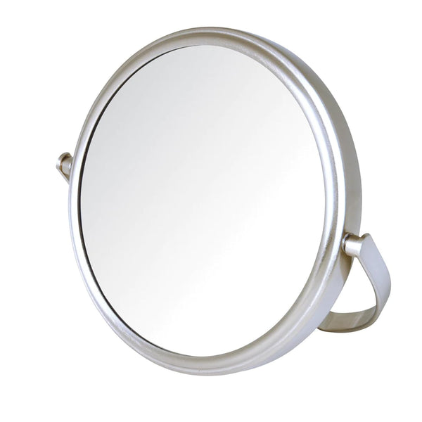 Model's Choice Two-Sided Tabletop Makeup Mirror - 5X Magnification & Swivel Design, Portable 5.5-Inch Diameter, Nickel