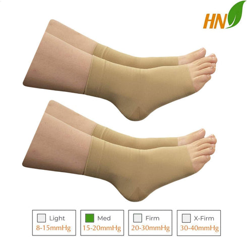 HealthyNees 15-20 mmHg (2 2X-Large) Ankle Compression Leg Foot Swelling Wide Open Toe Sleeve Pairs Beige