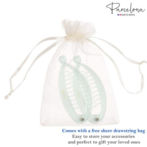 Parcelona French Effortless Mini Clear Clips, Pack of 2 Celluloid Clips for Thick Hair Ponytail Holder for Women