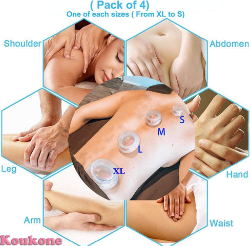 Koukone Sets 4pcs Professionals Silicone Cupping Therapy Massage Cups Vacuum Cupping Cups Massage Jars - Deep Tissue
