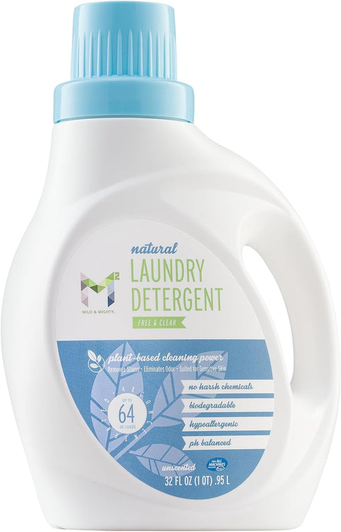 M2 mild & mighty Natural Plant-Based Laundry Detergent Cleaning Power Concentrated Liquid, For Sensitive and Healthier