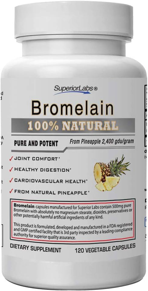 Superior Labs Bromelain Non-GMO Natural Supplement, 500 mg, Supports Healthy Digestion, 120 VCaps