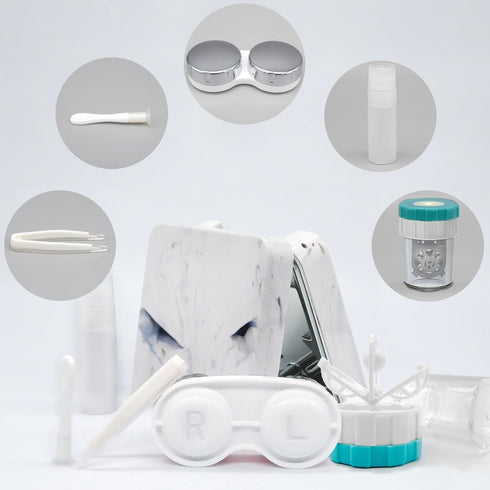 Contact Lens Case with Cleaner Washer, Portable Cute Eye Contacts Colored Lenses Applicator Remover Tool Kit with Mirror Solution Bottle Travel Size for Daily Outdoor (Square, Silver)
