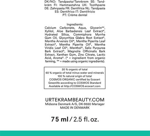 Urtekram Bio9 75ml Fluoride Free Strong Mint Toothpaste