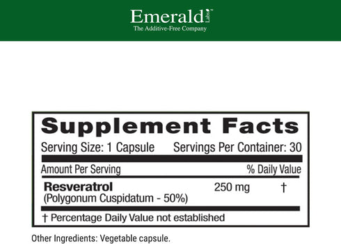 Emerald Labs Resveratrol - Dietary Supplement with Resveratrol for Cellular and Cardiovascular Support - 30 Vegetable Capsules