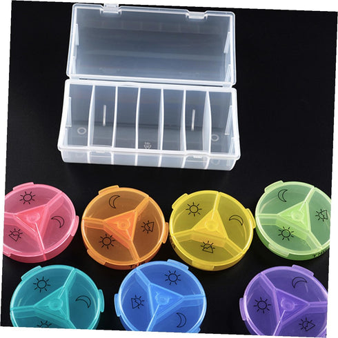 SHOWERORO Compartment Rainbow Color Weekly Pill Box Organizer Portable Round Medicine Dispenser Case with Food-Grade PP