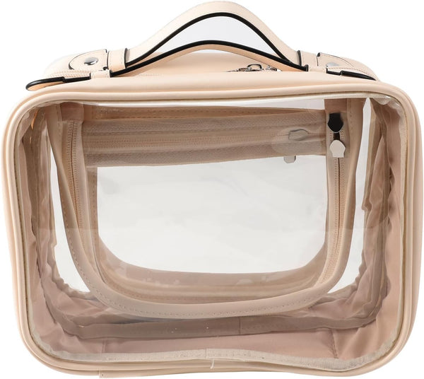 Traveling Toiletry Case, Large Clear Cosmetics Makeup Bag Dimensions | LxWxH:10” x 4.5” x 8” (Beige, Medium)