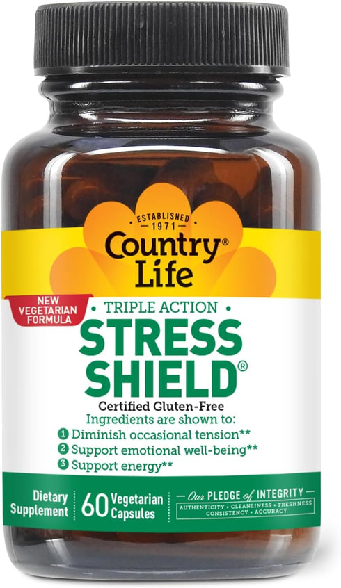 Country Life Stress Shield, Stress & Tension Relief Supplement with Ashwagandha, 60 Capsules