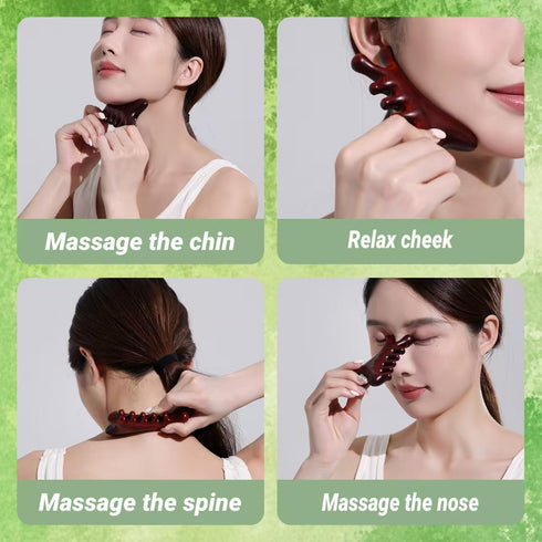 OYHMC 4-in-1 Tool,2Pcs Wooden Gua Sha Massage Natural Brown Sandalwood, Face & Body Lymphatic Drainage, Jaw Lifting