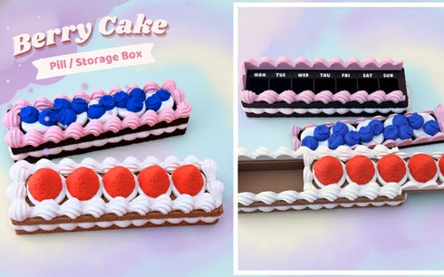 Vexthonarix Strawberry Cake Pill Organizer, Weekly Pill Box with Compartments, Cute Dessert Style Medicine Storage