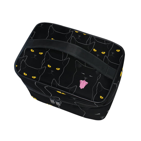 senya Travel Makeup Bags with Zipper, Black Cats Pattern Cosmetic Bag for Women Girls
